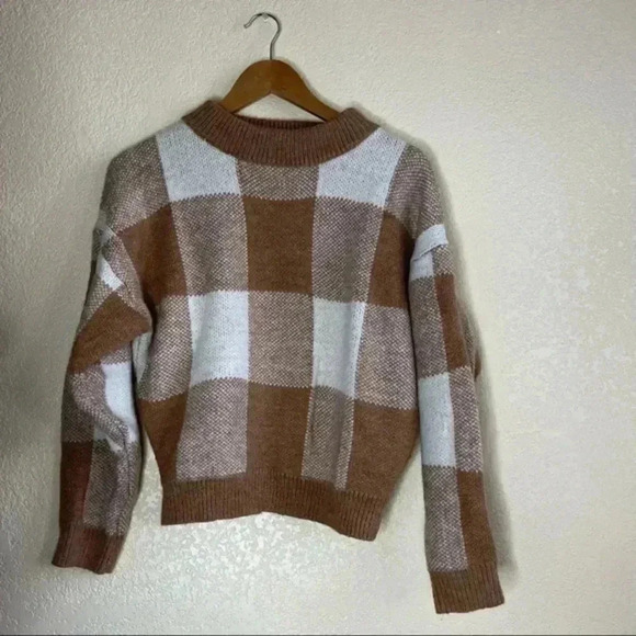Blue b brown squares knit sweater size m/l - Picture 2 of 4